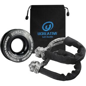 Ucreative Red Recovery Ring and 2PCS Red Soft Shackle kit for Synthetic Winch Rope for ATV UTV SUV Truck Off-Road Vehicle Recovery