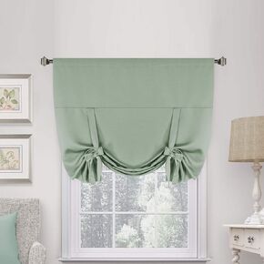 H.VERSAILTEX Room Darkening Bathroom Balloon Valance Blackout Tie Up Shades Privacy Thermal Insulated Window Curtain Panel for Glass Door/Kitchen Window (Pure White, 42W x 63L, Set of 1)