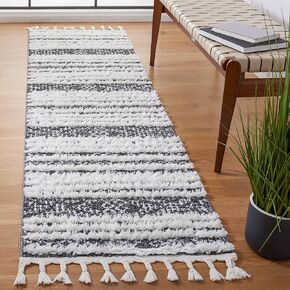 SAFAVIEH Moroccan Tassel Shag Collection 2' 3" x 8' Black/Ivory MTS632Z Non-Shedding Entryway Foyer Living Room Bedroom 2-inch Thick Runner Rug