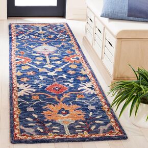 SAFAVIEH Blossom Collection Runner Rug - 2'3" x 8' Runner, Blue & Red, Handmade Wool, Floral Design, Ideal for High Traffic Areas in Living Room, Bedroom, Dining (BLM686M-28)