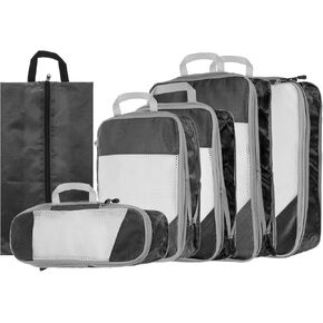 HARFINGTON 6pcs Compression Packing Cube for Suitcases Lightweight Luggage Organizers Bag Travel Essentials Compression Bags for Carry on Suitcases, Blue