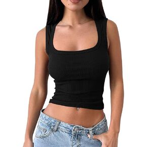 Mizoci Women's Sexy Square Neck Tank Tops Going Out Ribbed Basic Sleeveless Crop Tops