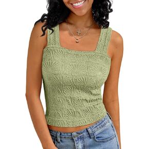 AUTOMET Women Tank Tops 2025 Summer Going Out Crop Top Trendy Square Neck Vacation Outfit Cami Sleeveless Y2k Clothes Fashion