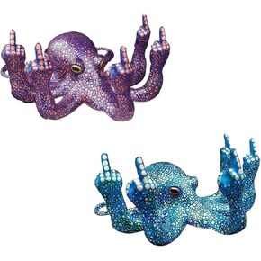 2Pcs Angry Middle Finger Octopus,Luminous Gesture Octopus,Middle Finger Octopus Statue,Weird Decor Suitable for Garden Home Decoration Craft Ornament Sculpture