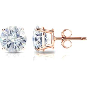 1/2 to 7 Carat Moissanite Round Stud Earrings in 14k Gold (J-K, TGW) 4-Prong Basket Push Back by Diamond Wish