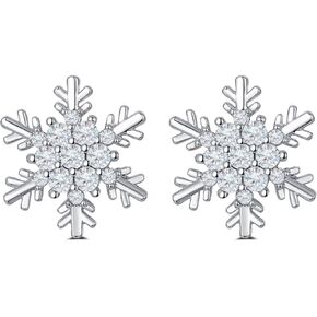 SELOVO Winter Snowflake Cubic Zirconia Stud Earrings Silver Tone
