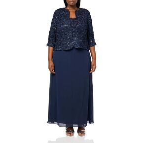 Alex Evenings womens Plus Size Long Empire Waist, Two Piece Mother of the Bride Dress With Lace Jacket