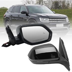 Left Driver Side Mirror Compatible with Volkswagen Atlas 2018 2019 2020 2021 with Turn Signal Power Heated with Blind Spot Manual Folding 8 Pins