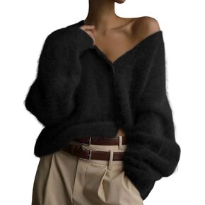 Yimoon Womens Fuzzy Cardigan Sweater V Neck Long Sleeve Button Down Slouchy Furry Knit Sweaters 2024