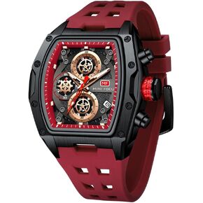 Watches for Men Square Tonneau Waterproof Wristwatch Big Dial Luminous Waterproof Sport Analog Quartz Business Mens Watches Chronograph Calendar Date Silicon Strap Dress Watch