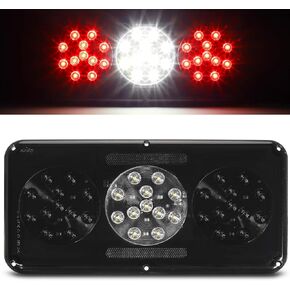 Partsam 1Pc Rectangular Smoked Red Triple LED Trailer Tail Light RV Camper Motorhome Stop Turn Tail Backup Reverse Lights Vertical and Horizontal Mount, Triple Taillights