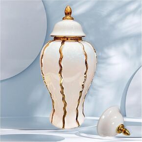18 Inches White Gold Vase for Centerpiece, Large Handmade Ceramic Ginger Jar with Lid for Home Decor, Ginger Vase for Wedding Party (1, 18x8.3x8.3in)