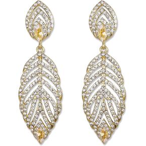 Crysdue Leaf Rhinestone Dangle Earrings Sparkly Wedding Earrings for Women Bridal Bridesmaid Prom Crystal Drop Earrings