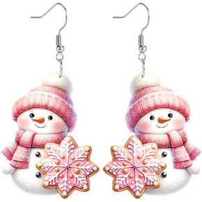 Christmas Snowman Earrings for Women Cute Acrylic Snowman Dangle Drop Earrings Christmas Snow Earrings Low Allergy Lightweight Earrings Xmas Holiday Party Jewelry