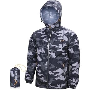 APEXUP Packable Rain Jacket Men with Reflective Zipper, Lightweight Waterproof Raincoat, Mens Rain Jacket for Outdoor Sports