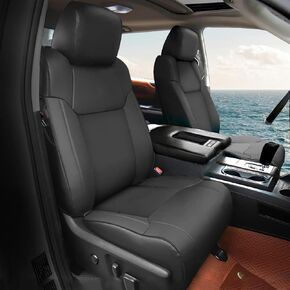 AOMSAZTO Custom Fit Seat Cover for Toyota Tundra 2014 2015 2016 2017 2018 2019 2020 2021 Crew Cab Full Set Faux Leather Truck Seat Covers Compatible Airbag Tundra Seat Protector Black