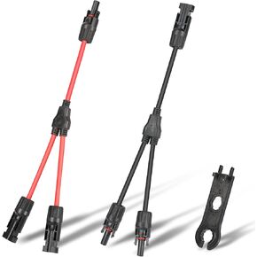 Solar Connectors Y Branch Parallel Adapter Cable 10AWG, Solar Panel 1 to 2 Connectors Wire Plug Tool Kit for Solar Panel(M/FF+F/MM, 1 Pair)