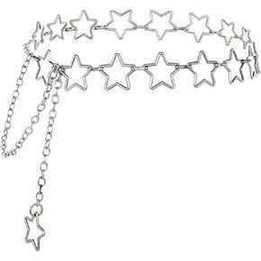 Star Waist Chain Belt, Silver Belly Chain for Women Adjustable Body Chains with Long Tassel Fashion Chain Belt Jewelry for Dresses Jeans Skirts