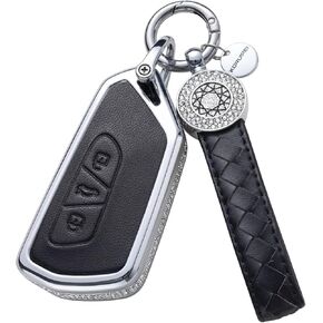 Compatible with VW Volkswagen Key Fob Cover with Keychain Genuine Leather Crystal Key Case Protector for VW Jetta Golf Polo MK6 Passat Tiguan Beetle Smart Key (Pink)