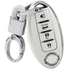 1797 Key Fob Cover for Nissan Altima Rogue Sentra Pathfinder Maxima Titan Murano Accessories Car Key Chain Case Shell Protector 4 Button TPU White