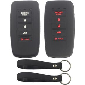 2Pcs Rubber Silicone 5 Buttons W/Engine Start Smart Key Fob Cover Case Protector Keyless with Keychain Compatible with Acura ILX TLX RLX RDX MDX