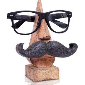 Wooden Moustache Eyeglass Spectacle Holder Handmade Display Stand for Office Desk Home Decor Brown