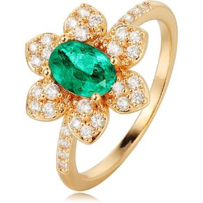 Valloey Rover Remerald Rings for women 14K Gold Plated Dainty Fake Emerald Cut Rings for Women Cubic Zirconia Fake Engagement Rings Cute Green Ring for Women Gold Jewelry Trendy Size 6-8