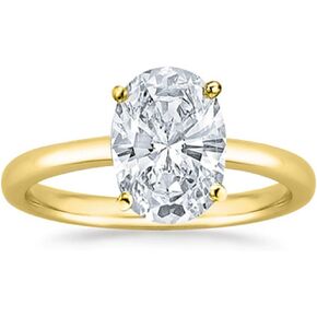 14K Yellow Gold 1-5 Carat Lab Grown Solitaire Oval Cut IGI Certified Diamond Engagement Ring (D-E Color VVS1-VVS2