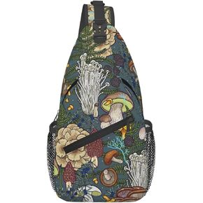 Mushroom Sling Backpack For Women Men Purse Crossbody Shoulder Backpack Sport Hiking Travel Chest Bag Daypack Unise