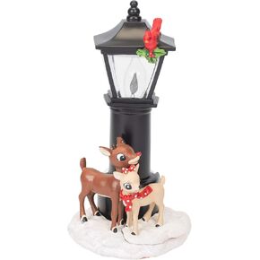Rudolph and Clarice By Lamppost 7.25 Inch Resin Stone Flickering Night Light