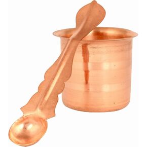 Panch Patra Pooja Lota with Spoon Copper charnamrit Set, Achmani, Handmade Pure Copper for Pooja Purpose at Home, Office, Temple and in All holy Festivals.