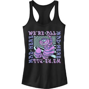 Disney Women's Alice in Wonderland Mad Here Trip Slim Fit, Scoop Hem Racerback Tank