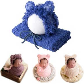 Vemonllas Newborn Baby Photography Props Outfits Photoshoot Photos Hat Long Ripple Wrap Set for Boys Girls Photography