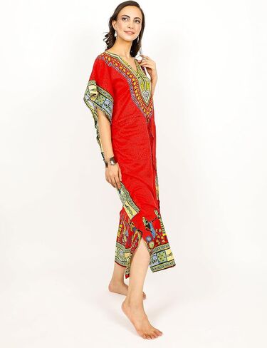 فستان قفطان نسائي بطباعة إفريقية، فستان تونك طويل ماكسي من البوليستر مطبوع، فستان قفطان لحفلات الشاطئ، فستان نوم كيمونو غير رسمي in Kuwait