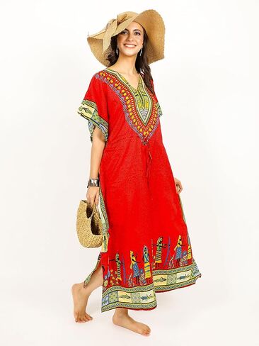 فستان قفطان نسائي بطباعة إفريقية، فستان تونك طويل ماكسي من البوليستر مطبوع، فستان قفطان لحفلات الشاطئ، فستان نوم كيمونو غير رسمي in Kuwait