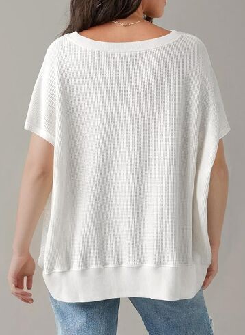 SHEWIN Women's T Shirts Casual Crewneck Waffle Knit Tunic Tops Loose Short Sleeve Shirt Blouse in Saudi Arabia