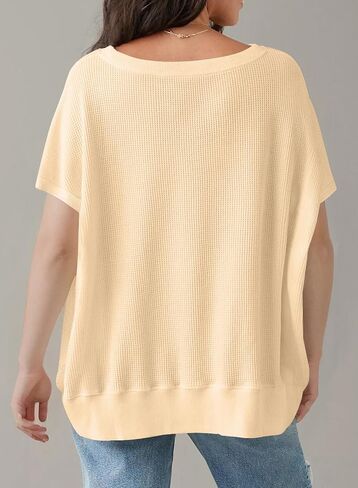 SHEWIN Women's T Shirts Casual Crewneck Waffle Knit Tunic Tops Loose Short Sleeve Shirt Blouse in Saudi Arabia