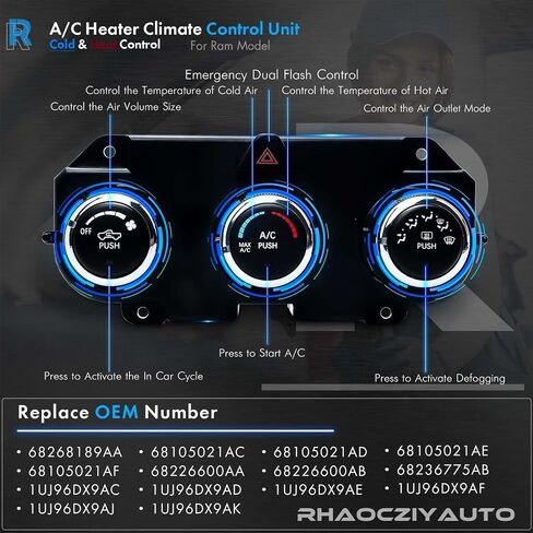 68268190AA AC Heater Climate Control Unit Heat Defrost with Housing Panel Fit for RAM 1500 3500 2013-2018 Air Conditioning Temperature Controls Module Replace# 68186217AD, 68236776AB, 68239170AA/AB in Saudi Arabia