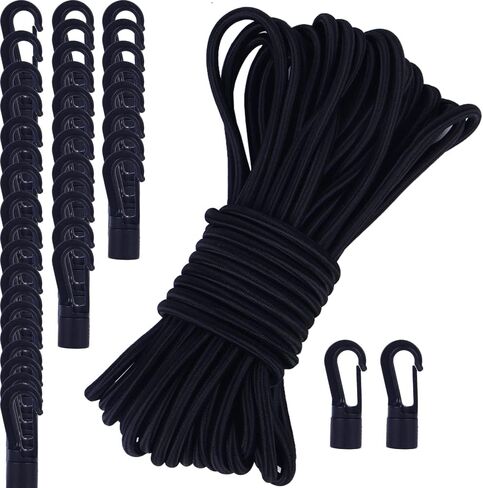 Thickened 0.3" Bungee Shock Cord, Elastic Kayak Stretch String Shock Cords Rope with Hooks for Kayak Boat Camping Accessories Indoor&Outdoor Activities (65.60 Ft Rope + 40 Hooks) in Saudi Arabia