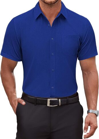COOFANDY Mens Short Sleeve Dress Shirt Wrinkle Free Button Down Shirts Formal Business Shirt in Saudi Arabia