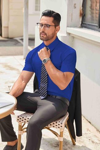COOFANDY Mens Short Sleeve Dress Shirt Wrinkle Free Button Down Shirts Formal Business Shirt in Saudi Arabia