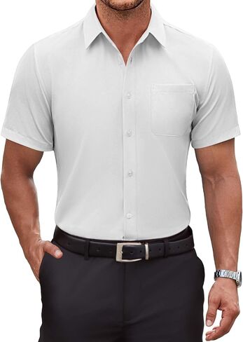 COOFANDY Mens Short Sleeve Dress Shirt Wrinkle Free Button Down Shirts Formal Business Shirt in Saudi Arabia