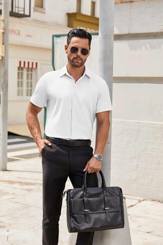 COOFANDY Mens Short Sleeve Dress Shirt Wrinkle Free Button Down Shirts Formal Business Shirt in Saudi Arabia