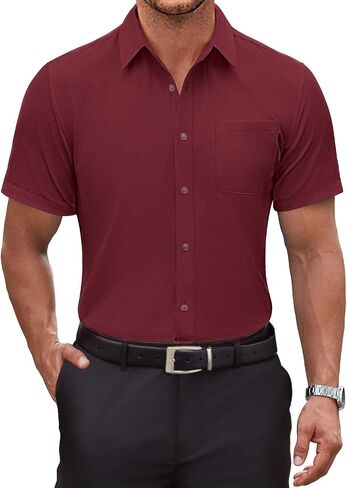 COOFANDY Mens Short Sleeve Dress Shirt Wrinkle Free Button Down Shirts Formal Business Shirt in Saudi Arabia