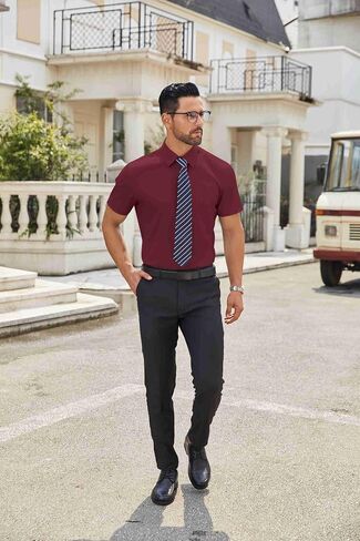 COOFANDY Mens Short Sleeve Dress Shirt Wrinkle Free Button Down Shirts Formal Business Shirt in Saudi Arabia