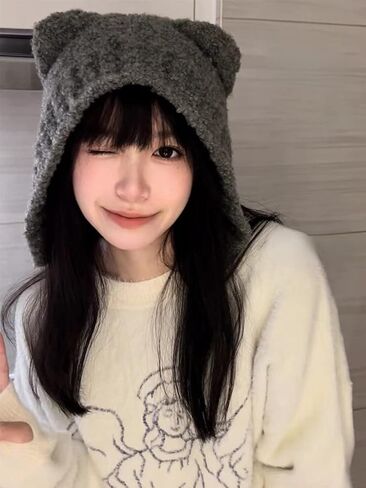 Fairy Grunge Beanie Y2K Bear Ears Hat Crochet Slouchy Hat Winter Warm Knitted Alt Headwear Accessories in Kuwait