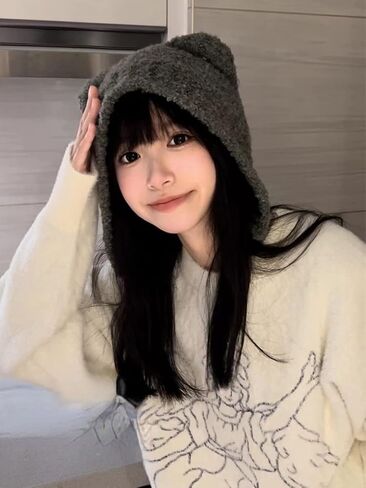 Fairy Grunge Beanie Y2K Bear Ears Hat Crochet Slouchy Hat Winter Warm Knitted Alt Headwear Accessories in Kuwait