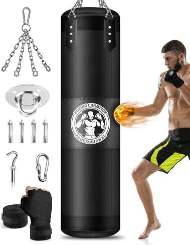 Punching Bag for Adults, 4FT Oxford Heavy Boxing Bag, Hanging Punching Bag with Hand Wraps Chains, Kicking Bag Boxing Equipment for Boxing Karate Kickboxing Home Gym(Unfilled) in Kuwait