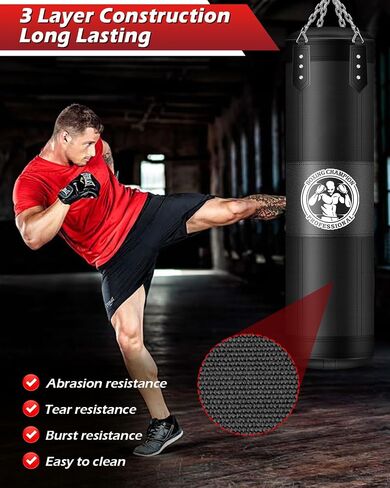 Punching Bag for Adults, 4FT Oxford Heavy Boxing Bag, Hanging Punching Bag with Hand Wraps Chains, Kicking Bag Boxing Equipment for Boxing Karate Kickboxing Home Gym(Unfilled) in Kuwait