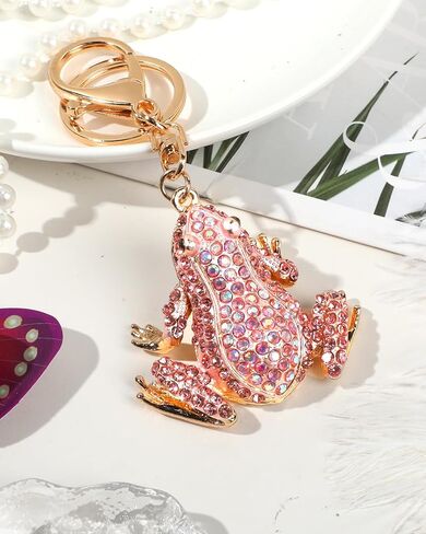 Frog Keychain Crystal Rhinestone Sparkling Keychain Cute Keychain Bag Pendant Handbag Purse Charm for Women Girls in Saudi Arabia